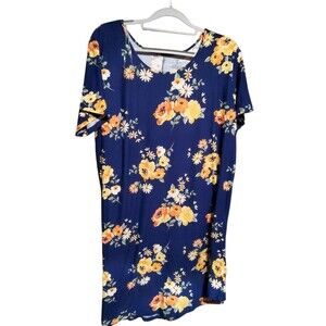Bobbie Brooks 1X Navy Floral Tunic Top Short Sleeve Plus Size Casual Shirt